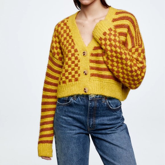 Zara Combination Jacquard Knit Cardigan S - Picture 7 of 8